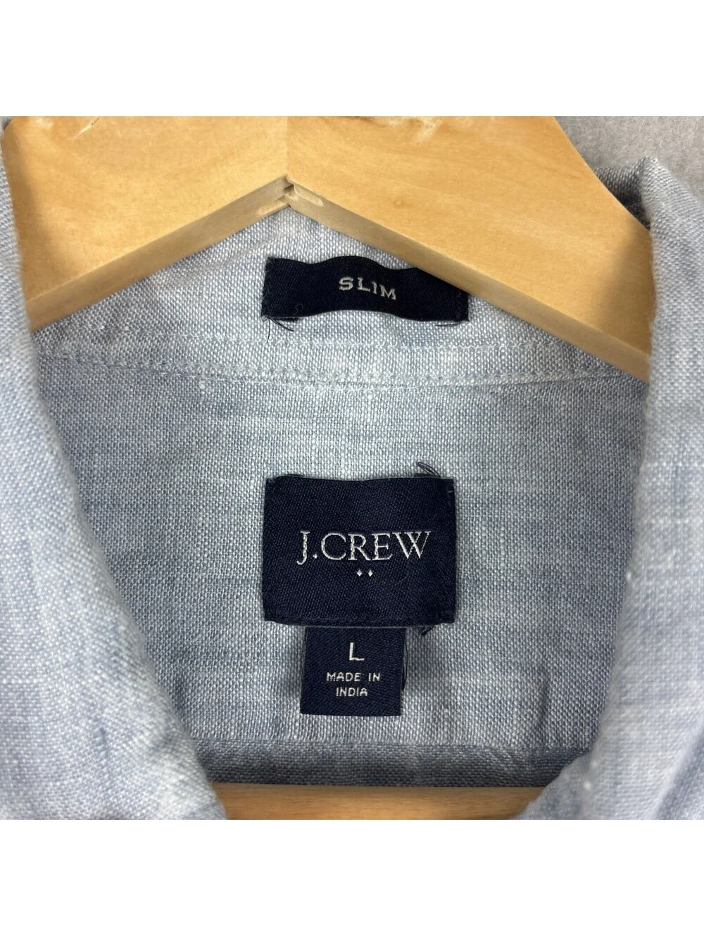 J.Crew Linen Shirt Mens Large Blue Cotton Blend Slim Fit Long Sleeve Button Down